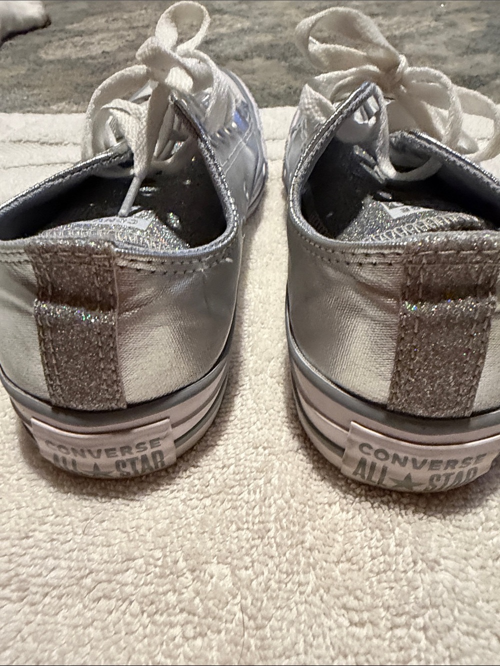 Converse Kids Silver Metallic Low-Top Sneakers with Glitter Toe - Picture 3 of 6